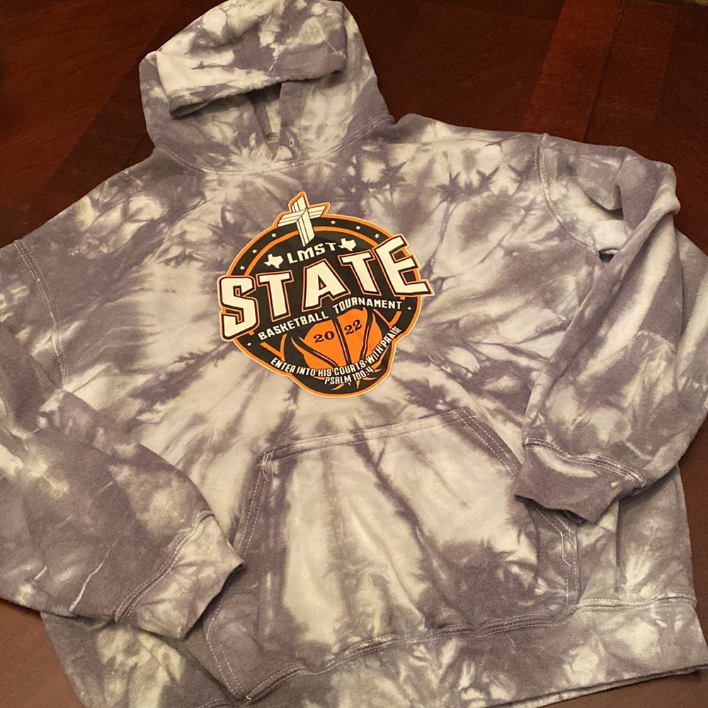 Gildan Grey Tie Dye State Basketball Tournament Graphic Hoodie Size Medium